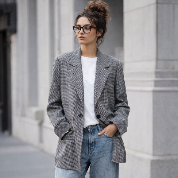 Brand New Over Sized 100% Wool Houndstooth Check Blazer - Picture 1 of 10